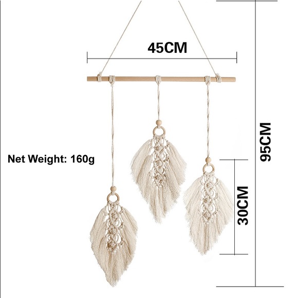 Macrame Woven Feather Leaves wall hanging tapestry - Picture 3 of 4